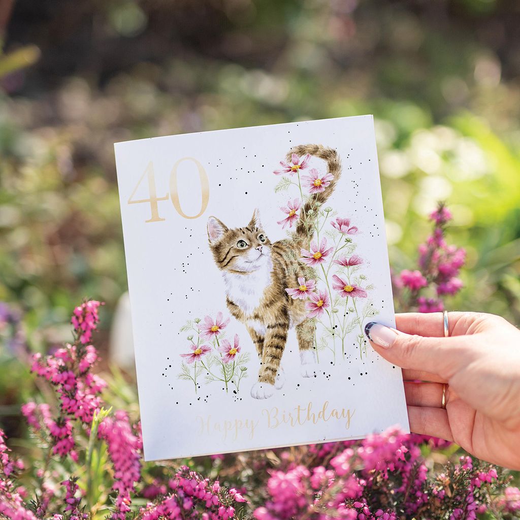 40th Birthday Card Tabby Cat