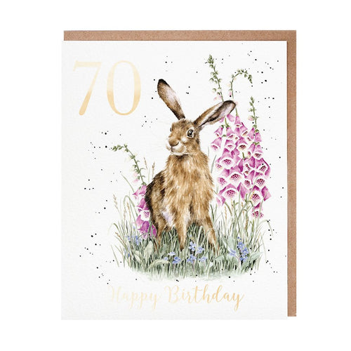 70th Birthday Card Wild Garden Hare