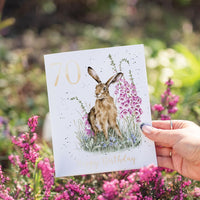70th Birthday Card Wild Garden Hare