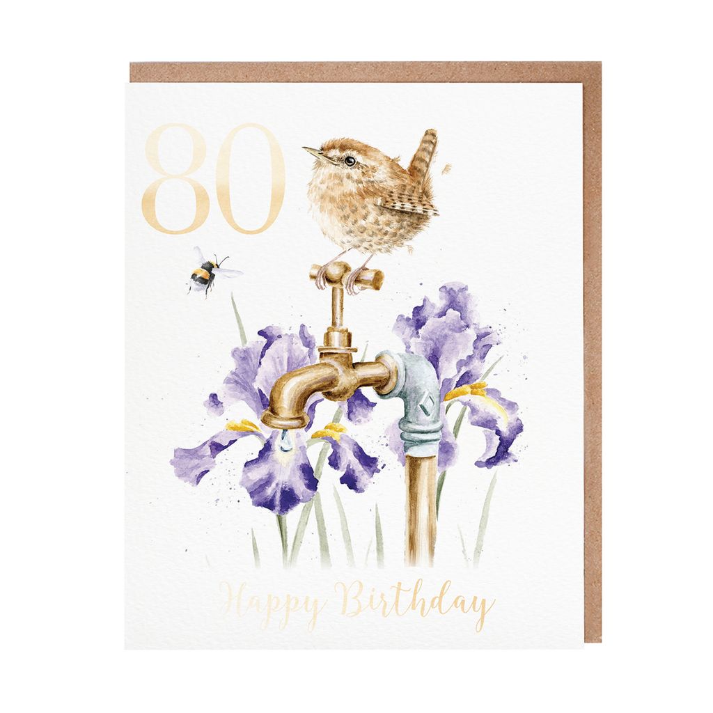 80th Birthday Card Garden Wren