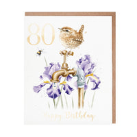 80th Birthday Card Garden Wren