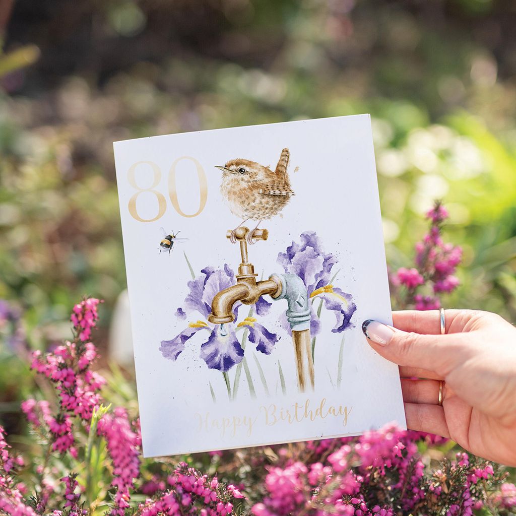 80th Birthday Card Garden Wren