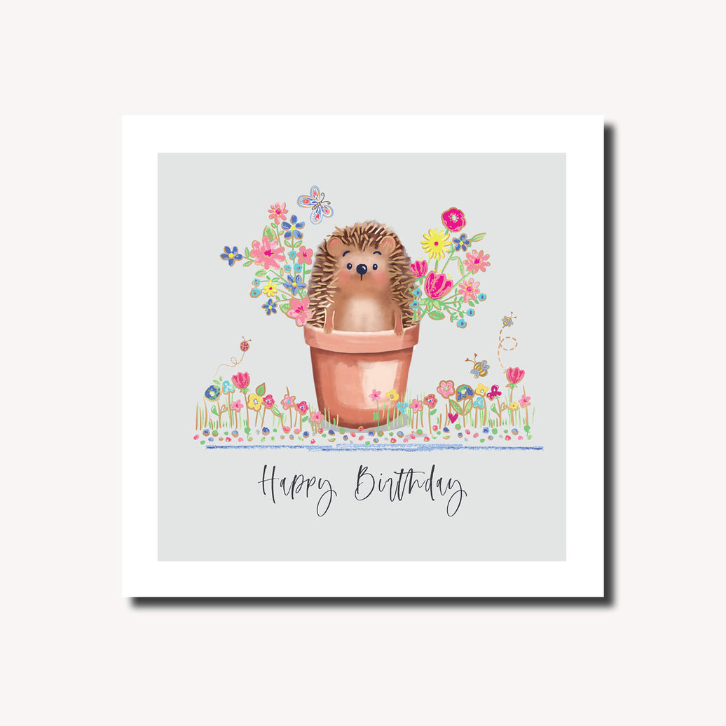 Hedgehog Flower Pot Birthday Card