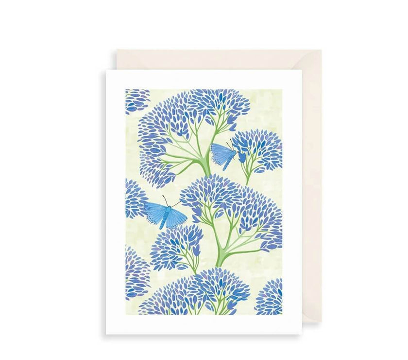 Blue Flowers and Butterfly Birthday Card