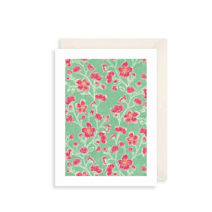 Pink and Green Flowers Birthday Card