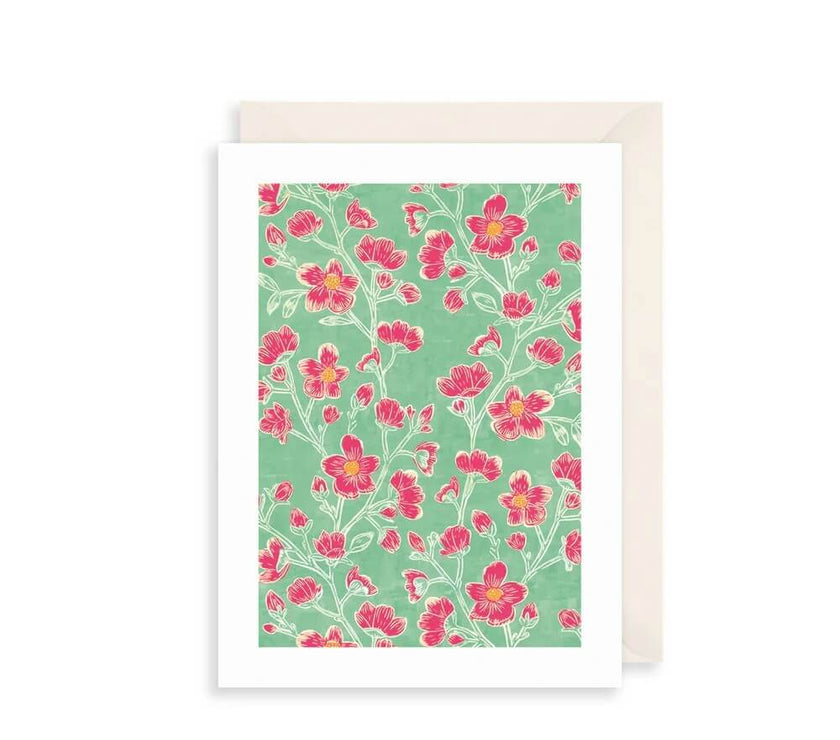 Pink and Green Flowers Birthday Card