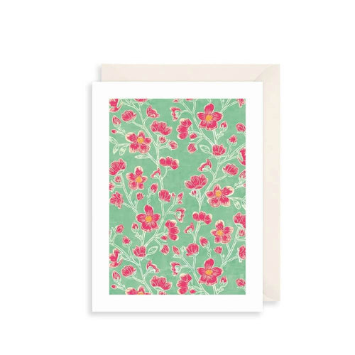 Pink and Green Flowers Birthday Card