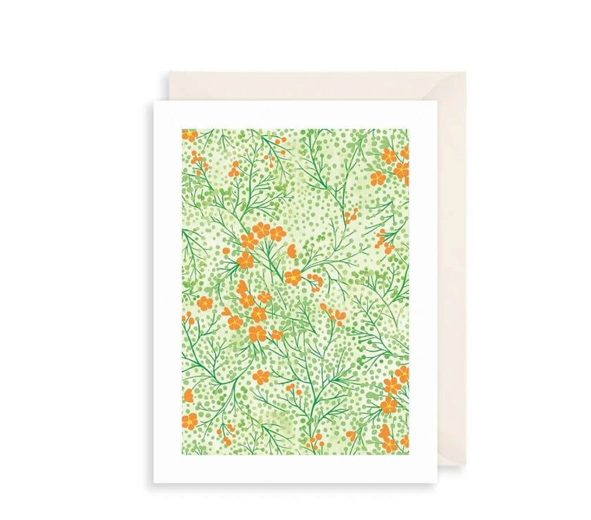 Green and Orange Flowers Birthday Card