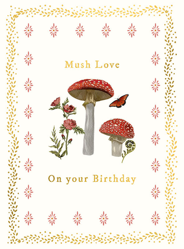 Ivy Mushroom Birthday Card