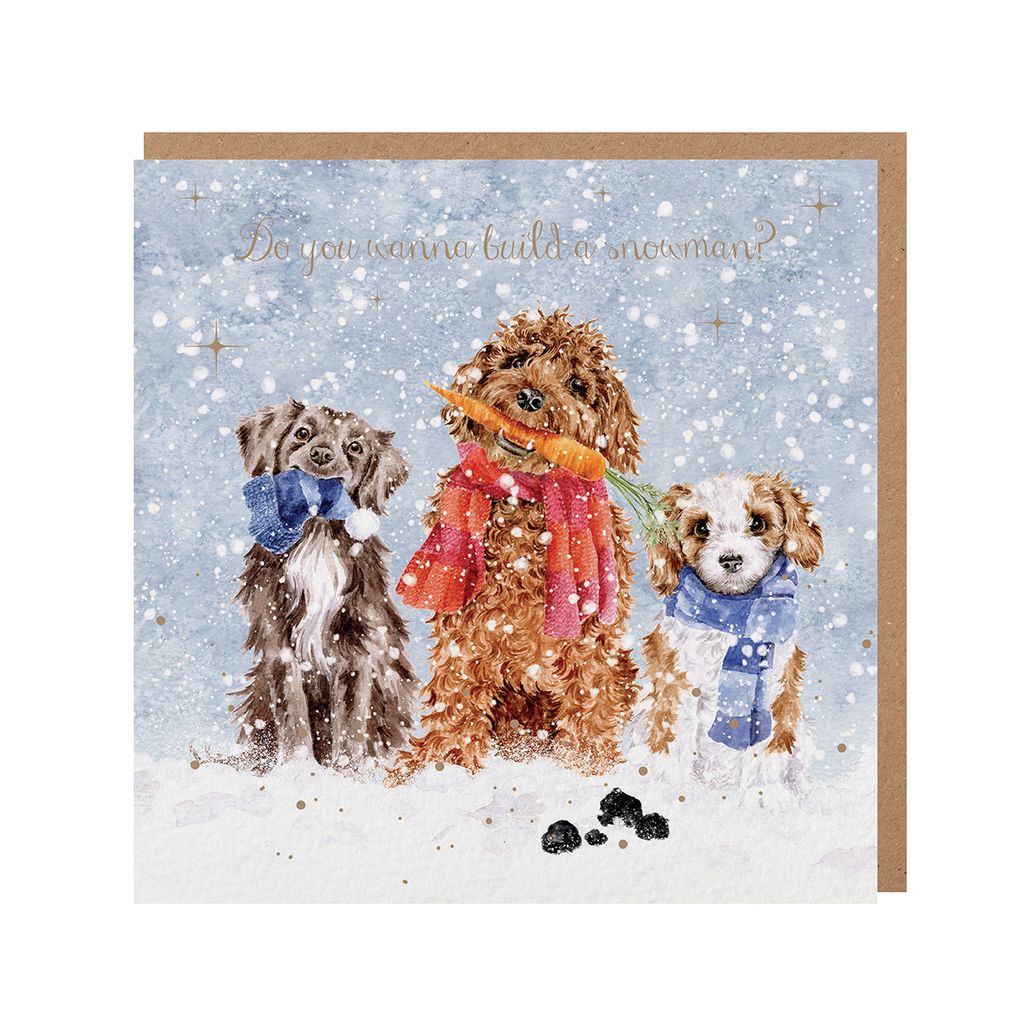 Dogs Snowman Christmas Card