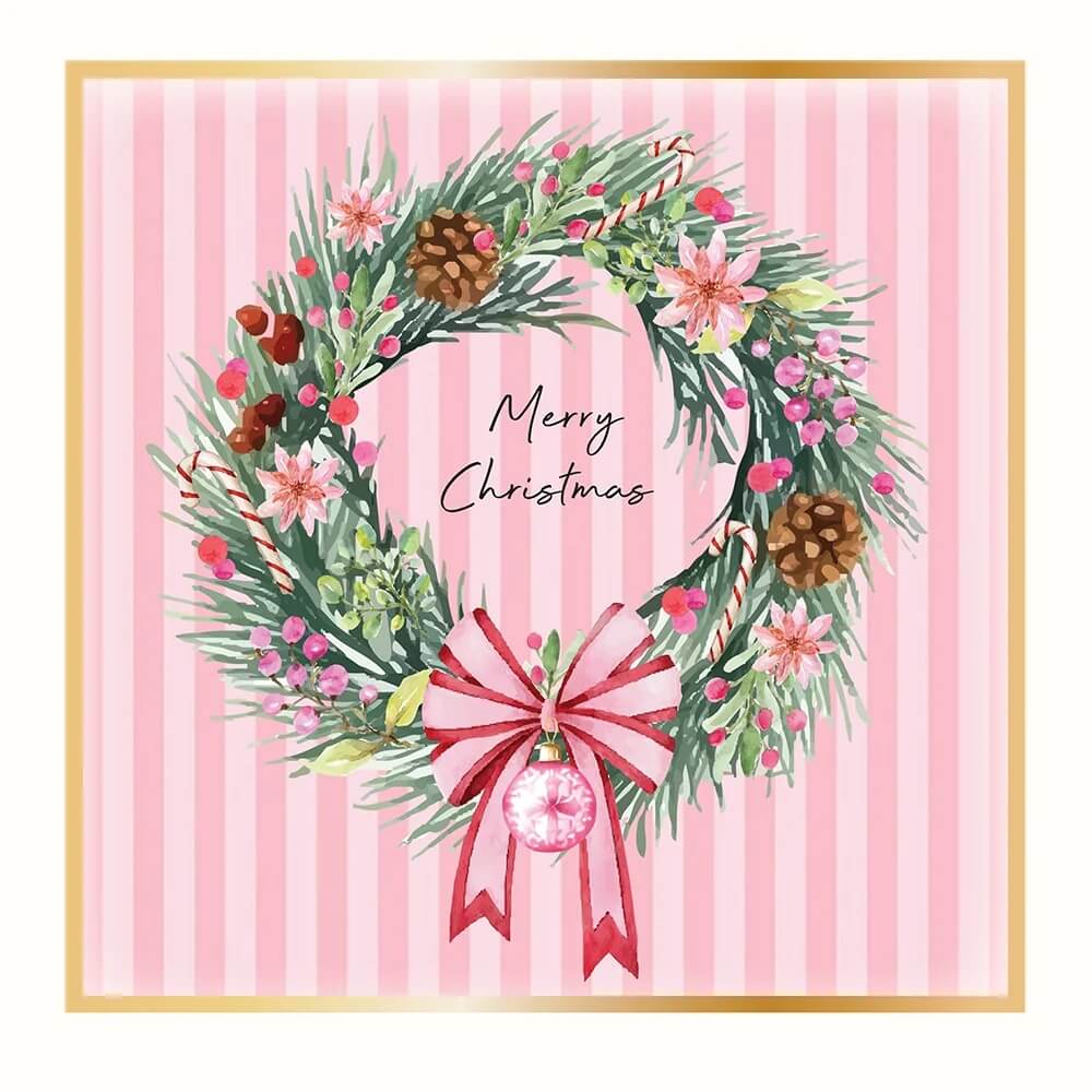 Candy Stripe Wreath Christmas Boxed Cards