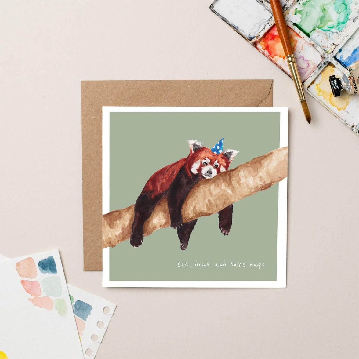Red Panda Naps Greeting Card - House of Cards