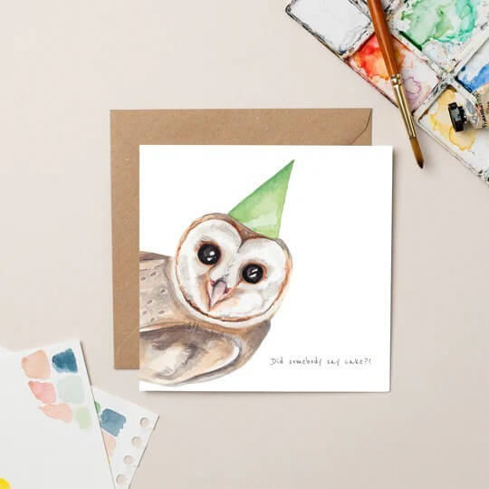 Owl Cake Birthday Card