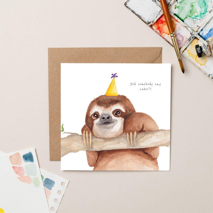Sloth Cake Birthday Card
