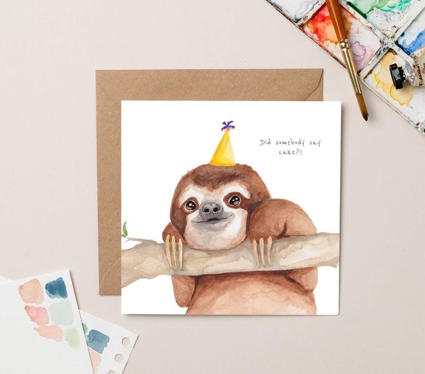 Sloth Cake Birthday Card