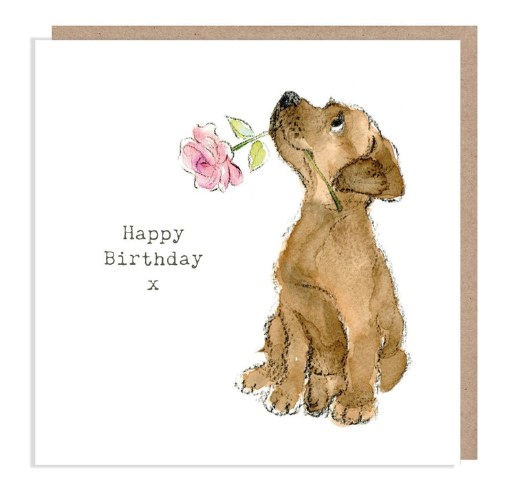 Dog and Flower Birthday Card