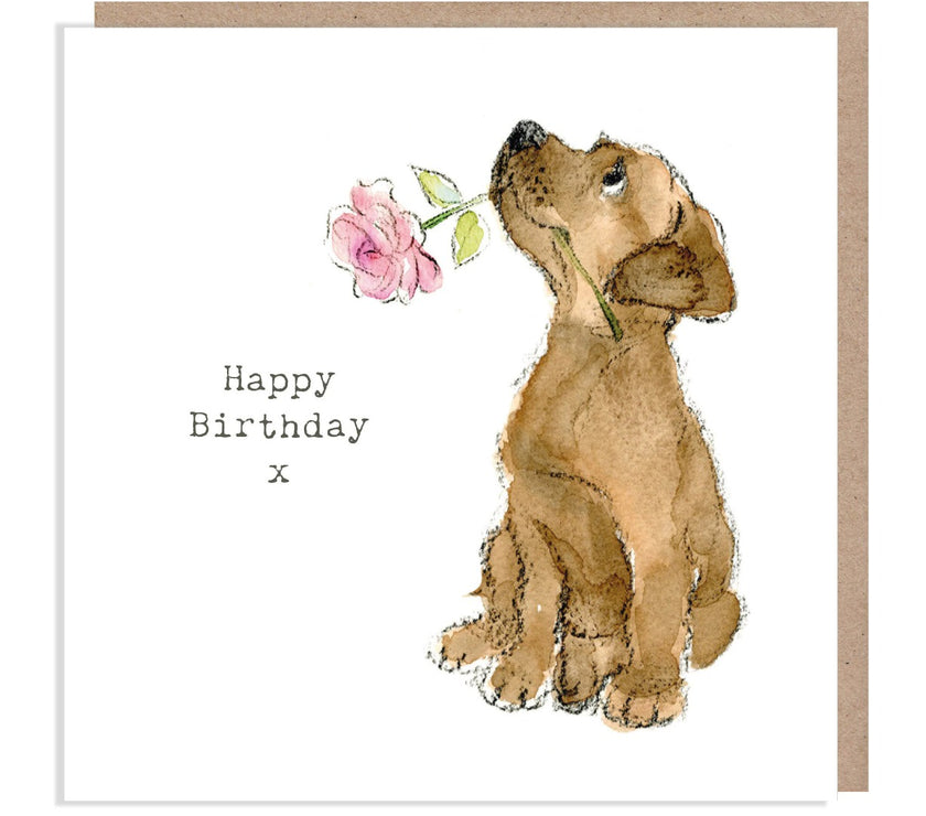 Dog and Flower Birthday Card