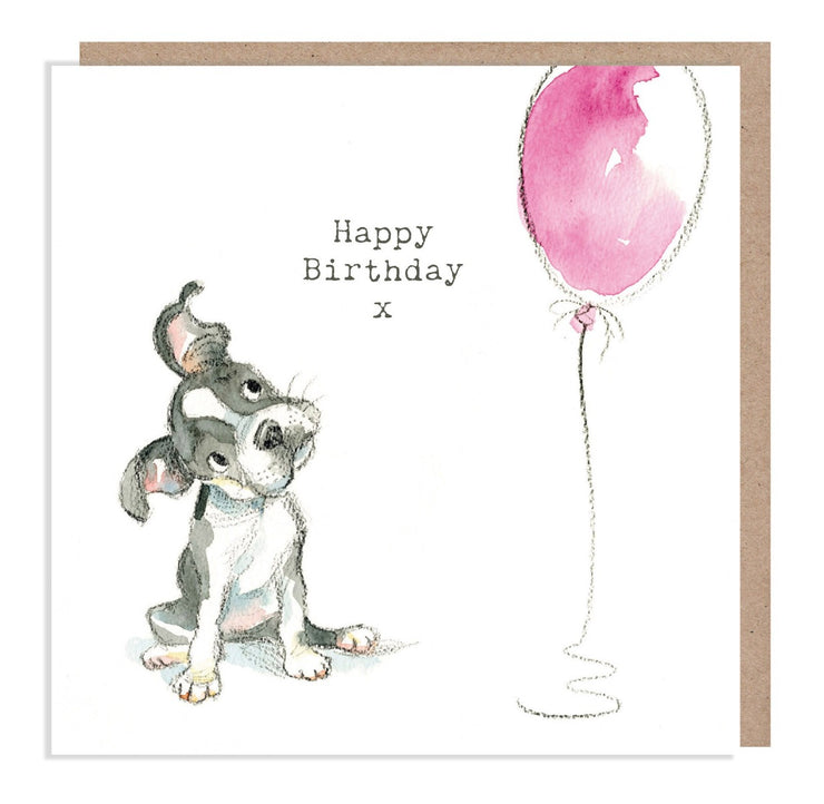 Dog With Pink Balloon Birthday Card