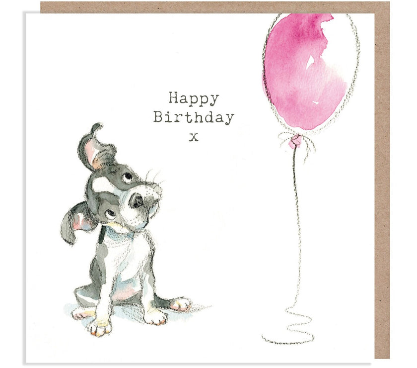 Dog With Pink Balloon Birthday Card