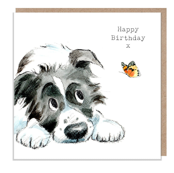 Dog and Butterfly Birthday Card