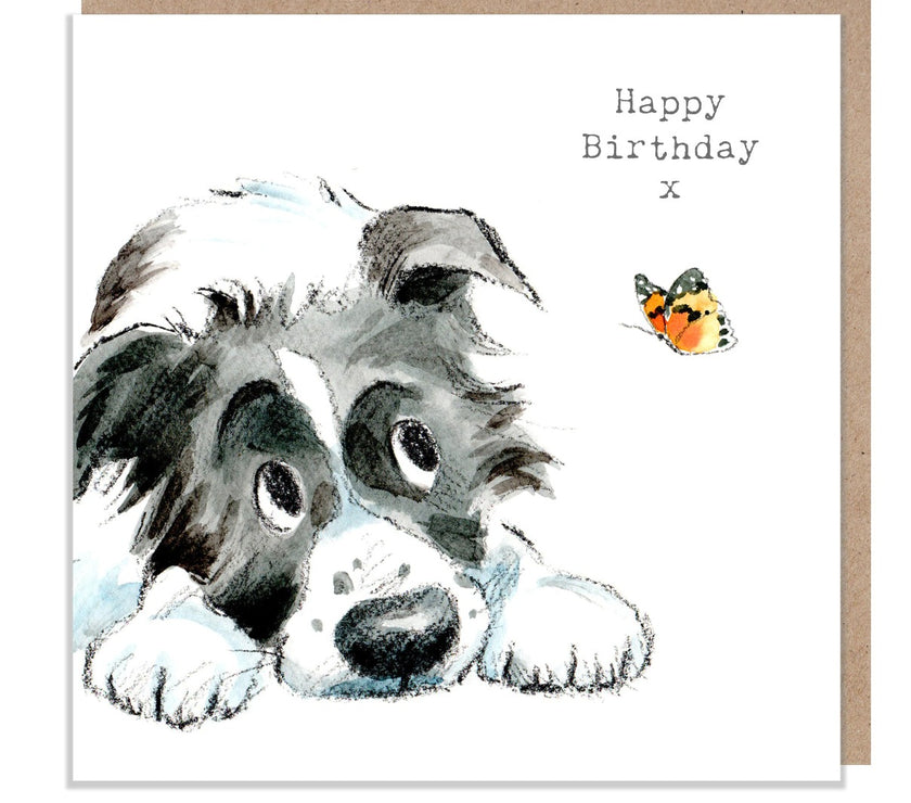 Dog and Butterfly Birthday Card