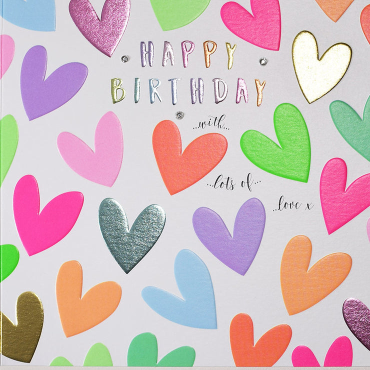 Fluorescent Hearts Happy Birthday Card