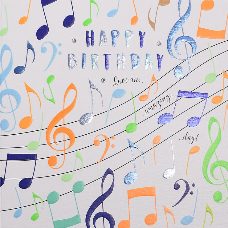 Fluorescent Musical Notes Happy Birthday Card
