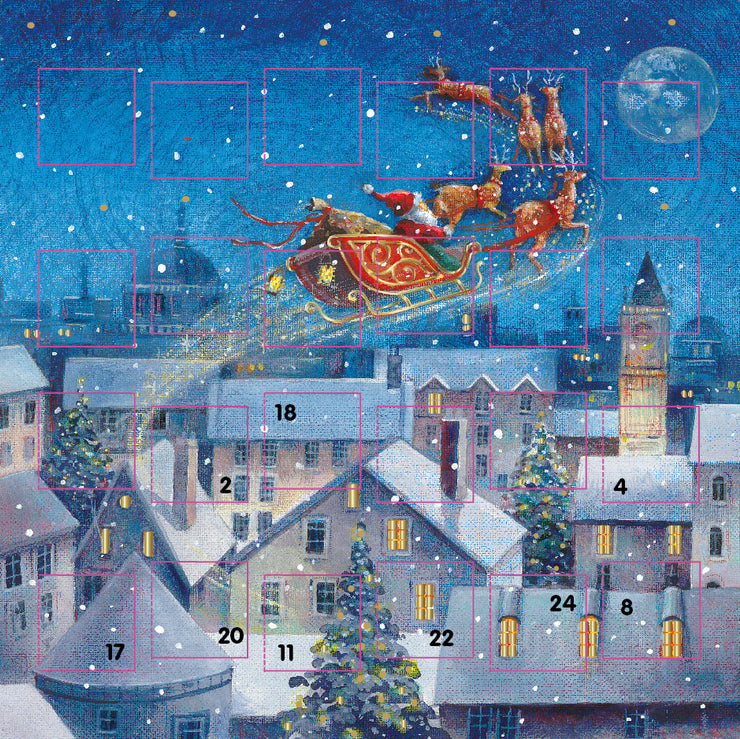 Santa Over The Town Advent Calendar Card