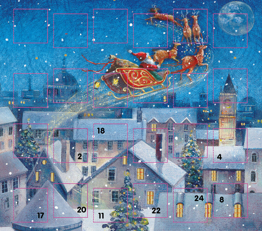 Santa Over The Town Advent Calendar Card