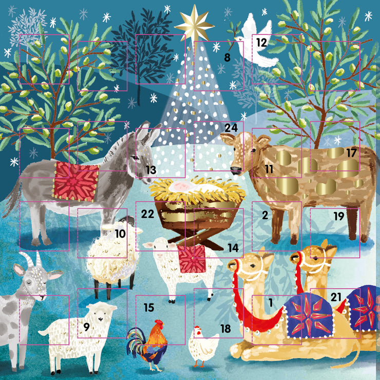 Nativity Star Animals Advent Calendar Card