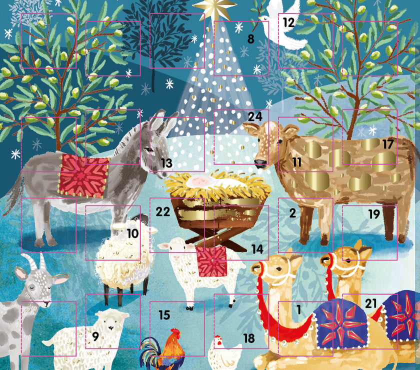 Nativity Star Animals Advent Calendar Card