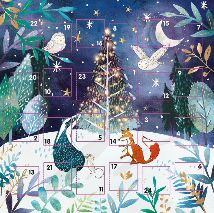 Badger and Fox Christmas Tree Advent Calendar Card - House of Cards