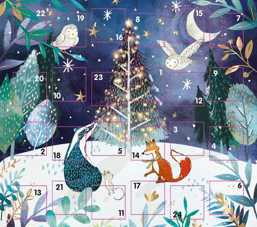 Badger and Fox Christmas Tree Advent Calendar Card - House of Cards