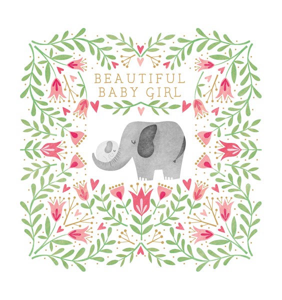 Elephants Beautiful Baby Girl Greeting Card