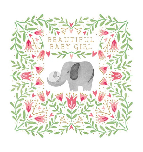 Elephants Beautiful Baby Girl Greeting Card
