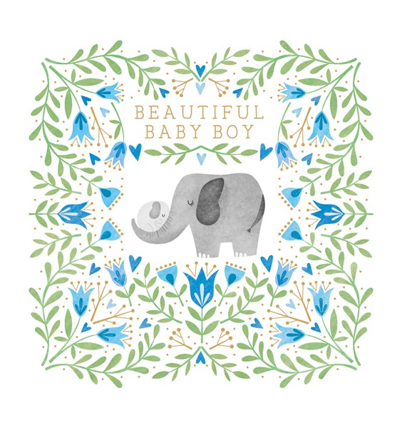 Elephants Beautiful Baby Boy Greeting Card