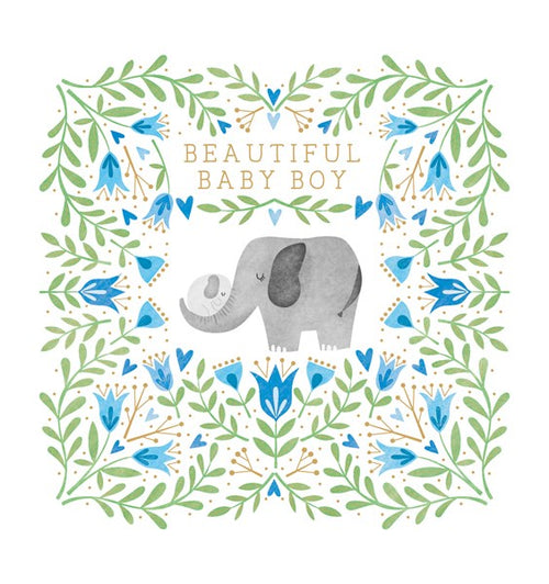 Elephants Beautiful Baby Boy Greeting Card