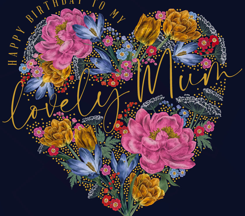 Floral Heart Lovely Mum Birthday Card