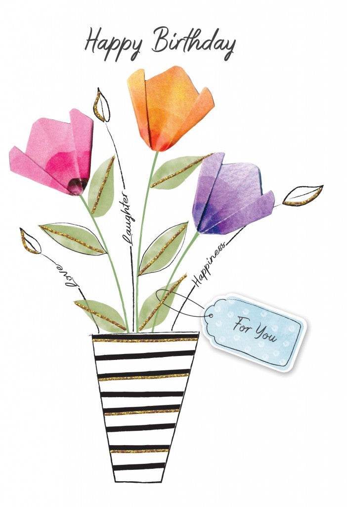 Autograph Paper Flowers Birthday Card - House of Cards