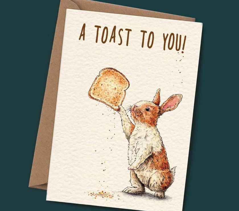 Toasting A Rabbit Funny Rabbit A Toast To You Birthday Card – Designed and Printed in the UK