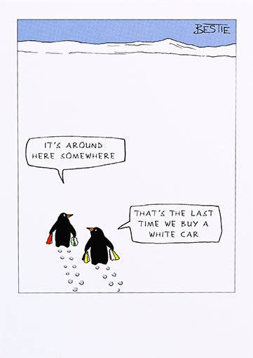 Penguins White Car Greeting Card - House of Cards