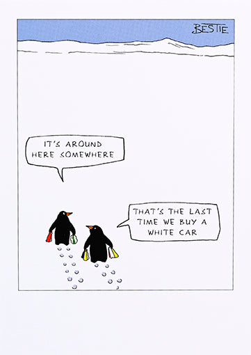 Penguins White Car Greeting Card