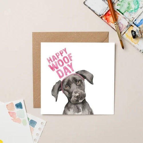 Woof Day Pink Birthday Card