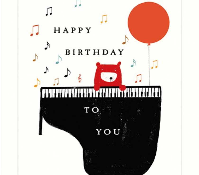 Bear with Piano Birthday Card