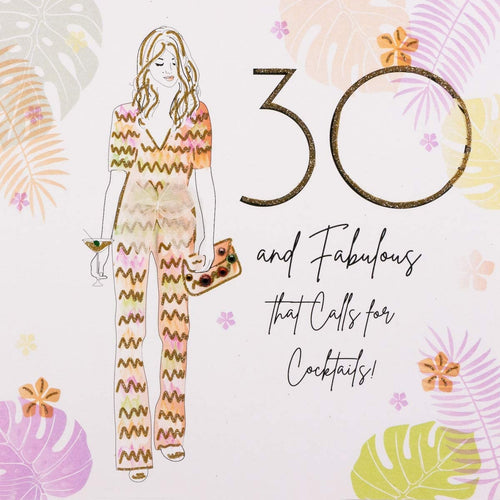 Cocktails Fabulous 30th Birthday Card