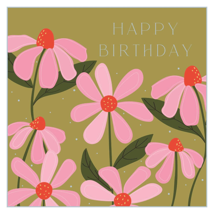 Pink Flowers Birthday Card