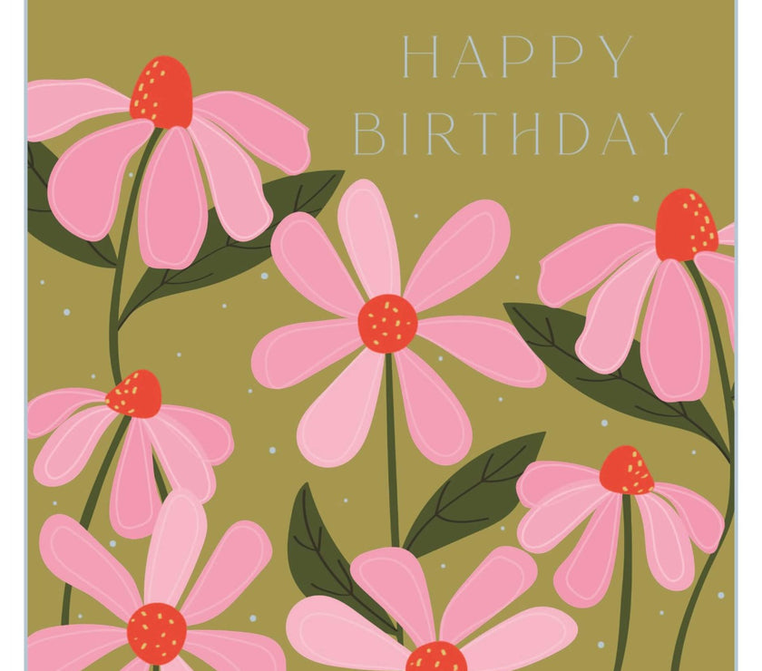Pink Flowers Birthday Card