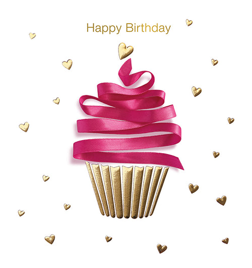 Ribbons Cupcake Happy Birthday Card