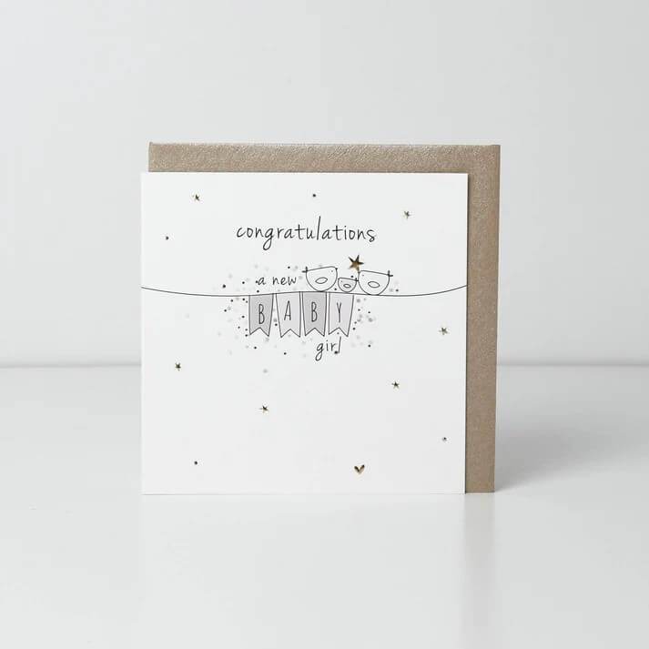 New Baby Girl Bunting Card - House of Cards