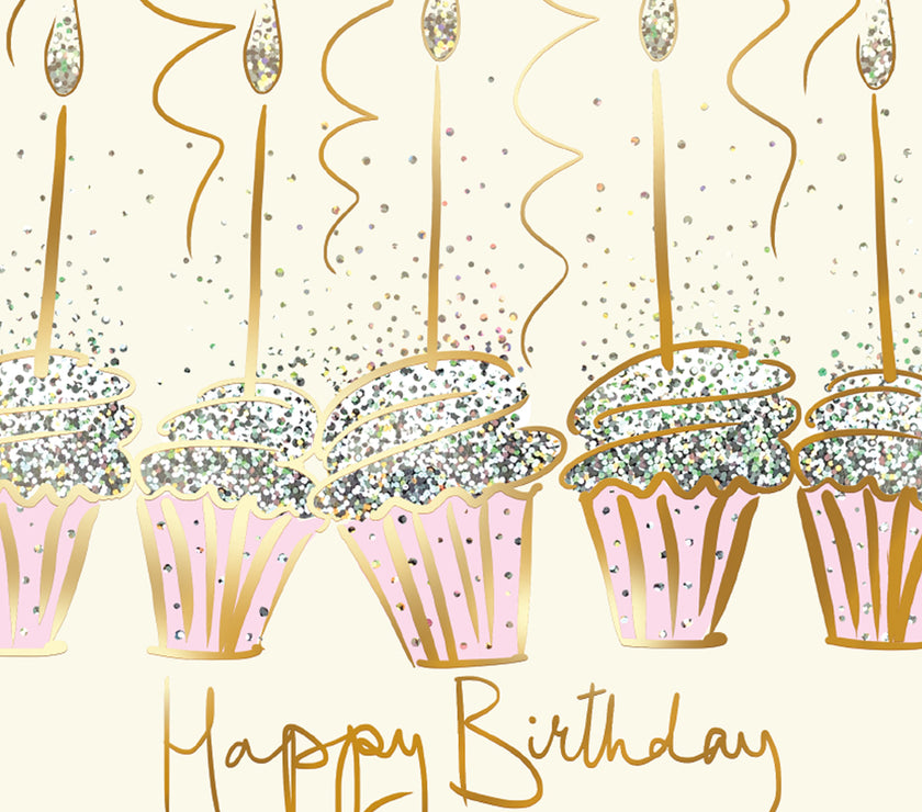 Sparkly Cupcakes Happy Birthday Card